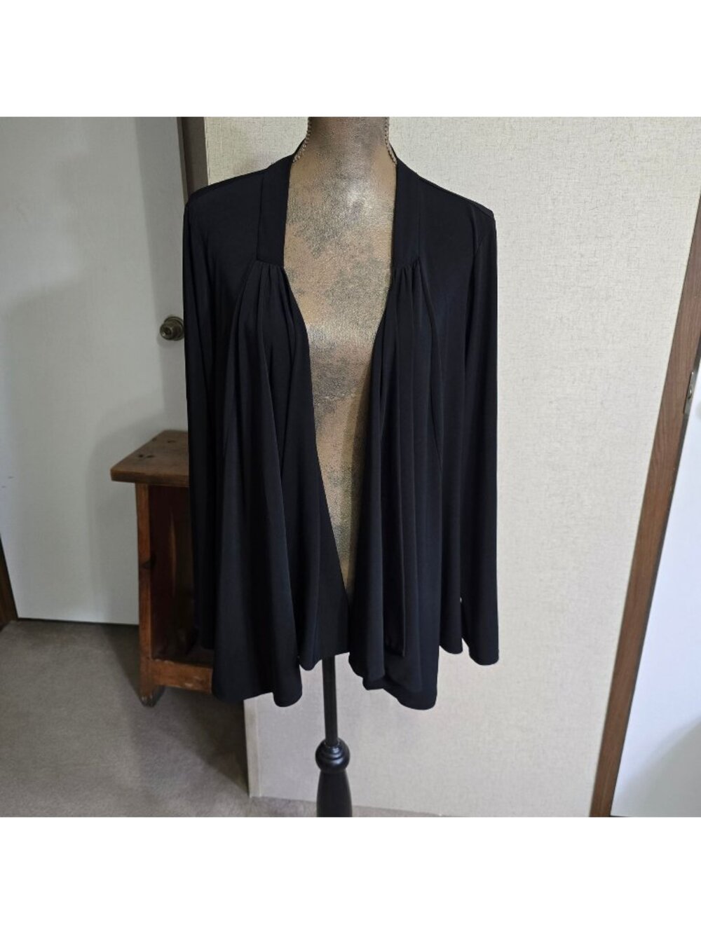 Coldwater Creek XL Open Front Black Cardigan Liquid Knit Draped Stretch Fabric